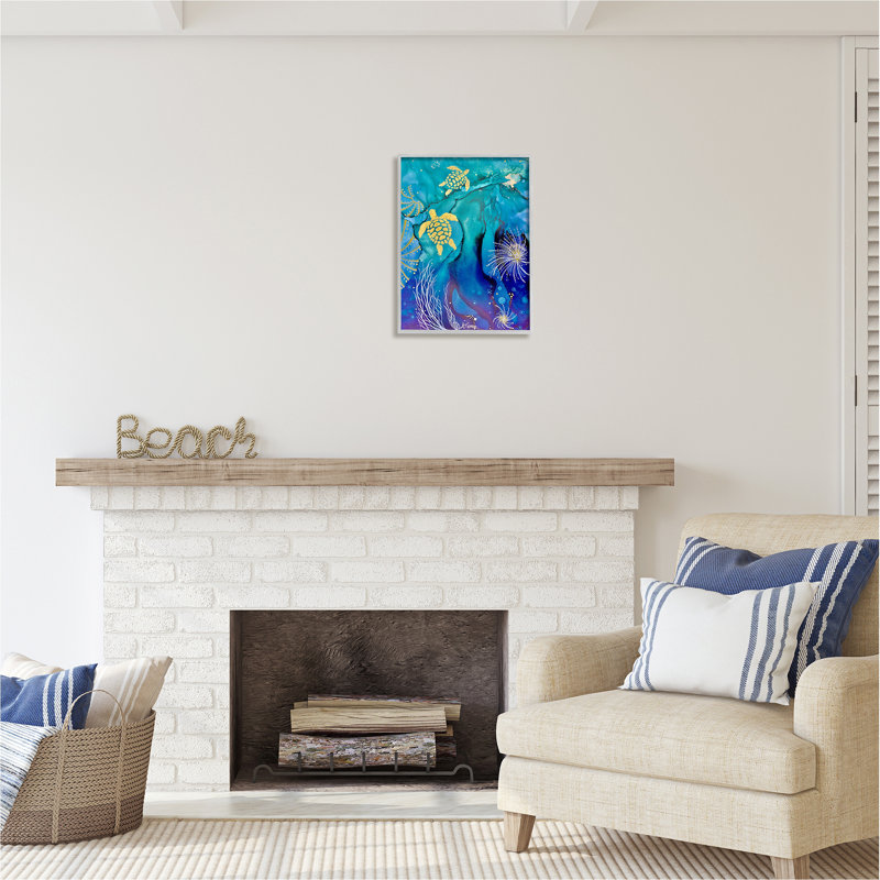 «Abstract Blue Sea Turtles» par Amy Tieman, H 20 po x l 16 po x P 1,5 po, Estampe numérique Farmhouse