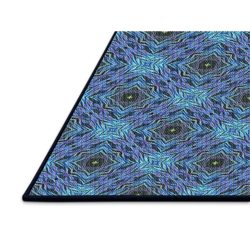 Tapis bleu/noir à motifs, Rectangle 5 pi x 7 pi
