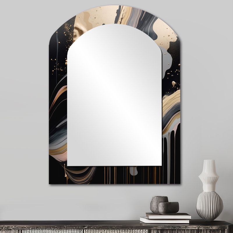 Or et noir marbré Euphoria III - miroir mural décoratif asymétrique en marbre, miroir arche moderne, impression d'art en métal