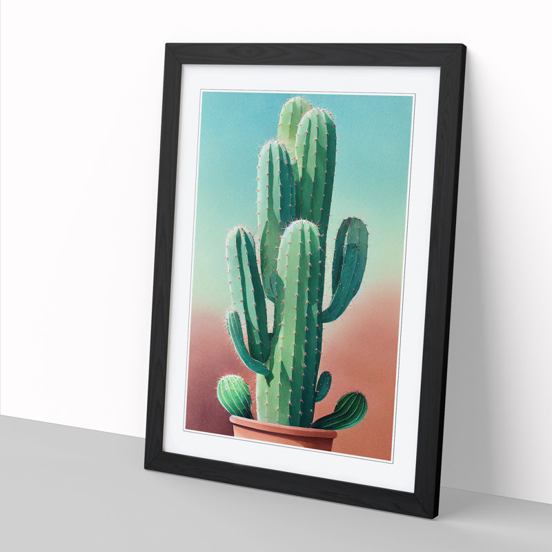 Watercolour Cacti Cactus - Picture Frame Print, Black, 64cm H x 46cm W x 2cm D