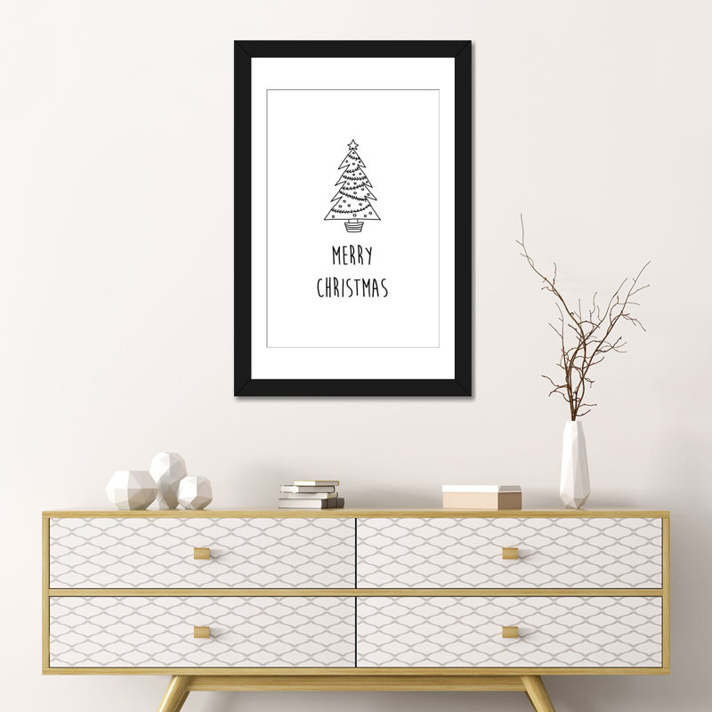 «Merry Christmas», art textuel sur toile, Papier d'art encadré noir, Blanc, H 32 po x l 24 po x P 1 po