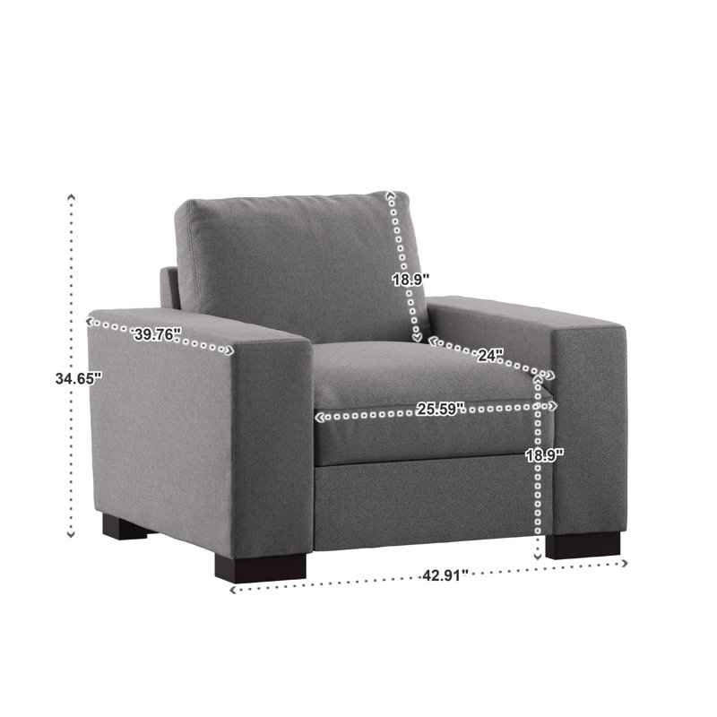Fauteuil Michaella de 108,99 cm de large, Tissu gris