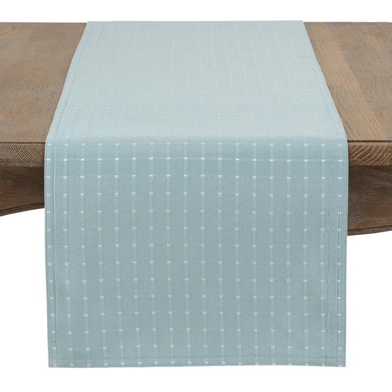 Queensbury Box Stitched Table Runner, Aqua, 16" x 72"
