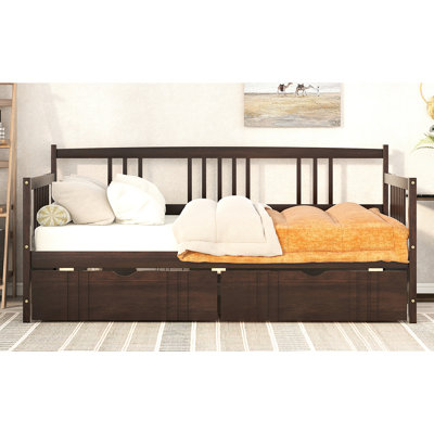 Lit de jour simple avec fabrication en bois massif et tiroirs fonctionnels - Conforme aux différentes exigences en matière de panneaux de tiroir à deux couleurs pour une chambre