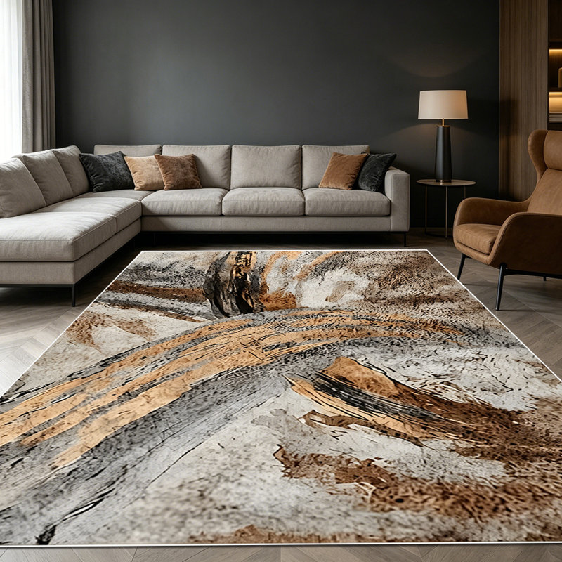 1PC Abstract Swirl Earth Tone Brown Grey Textured area rugs for Living Room, Soft and Comfortable, Suitable for all seasons, easy-to-maintain, machine washable Indoor floor mat, Under Table Farmhouse suitable for dining table, entryway, bedroom,