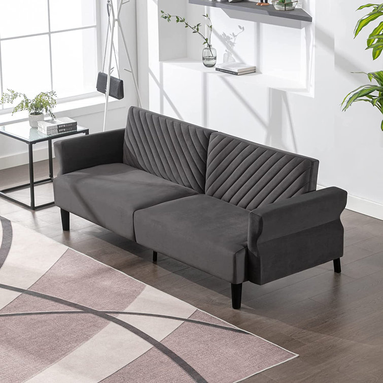 Kengi Queen 77.55'' Wide Velvet Split Back Convertible Sofa (Only 1 Box) 