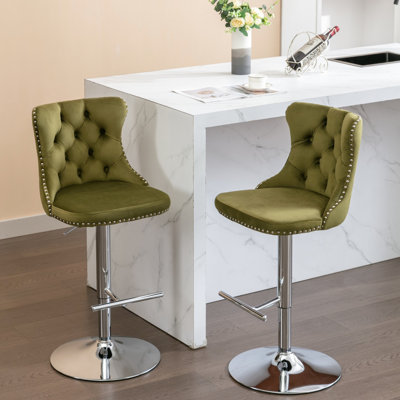 Revêtement moderne, pivotant à 360 °, siège réglable de 25 à 33 pouces de hauteur, dossier, revêtement en velours olive pour la maison, îlot de cuisine