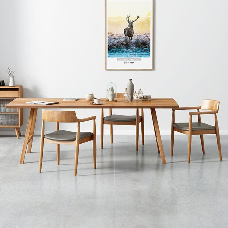 Table de salle à manger moderne minimaliste en bois massif de style wabi-sabi, H 29,53 po x L 78,74 po x l 31,50 po