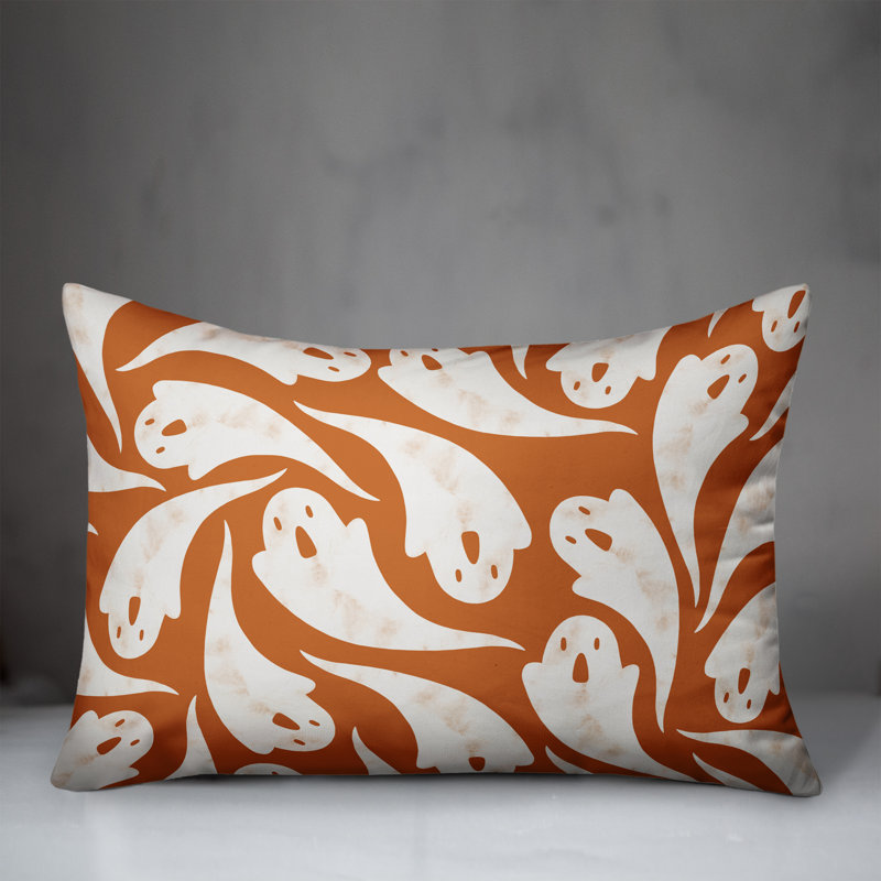  Ghost Pattern Orange Abstract Lumbar Pillow