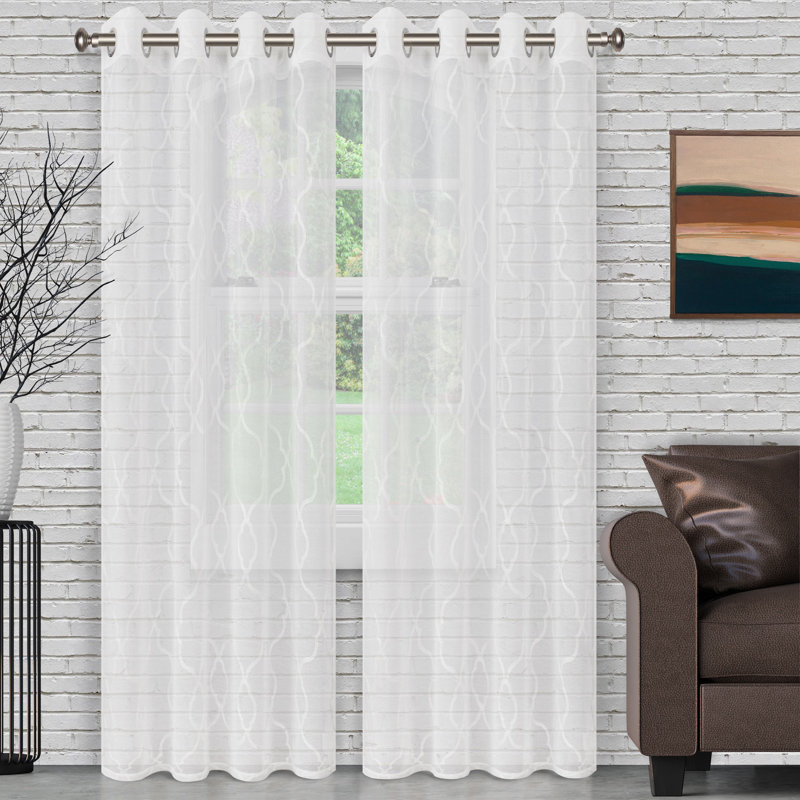 Ensemble de 2 rideaux transparents à motif géométrique Junious, L 52 po x L 96 po, Blanc