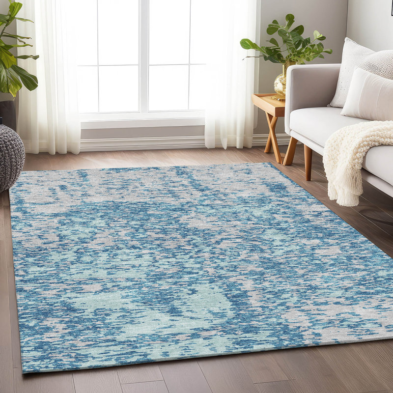 Premium Machine Washable Prisco Teal Rug, Rectangle 10' x 14'