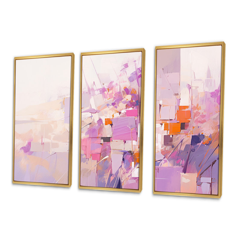 «Pink and Pruple Abstract Shadows», ensemble d'art mural sur toile à formes abstraites, Cadre flottant doré