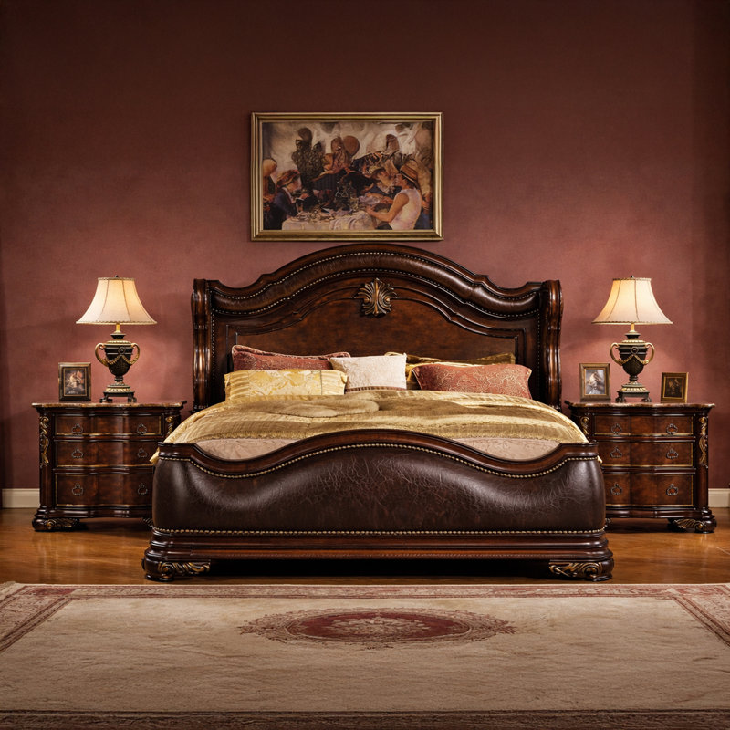 Noyer foncé 3 pièces Jarrold Queen, Grand lit, 3 pièces: lit, 2 tables de chevet