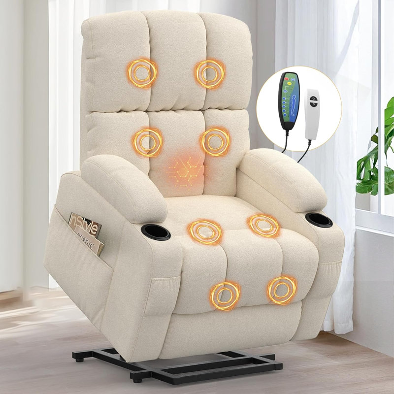 81cm Wide Lift Assist Home Theatre Recliner with Massager, Beige