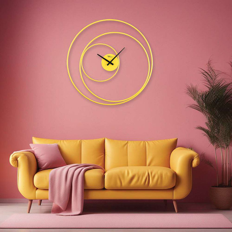 Modern Decorative Metal Wall Clock, 29.5 x 29.5 inches | 100% Steel Construction, Silent Sweep Movement | Vibrant Yellow, Perfect for Living Room & Office Decor, Stylish and Functional Timepiece