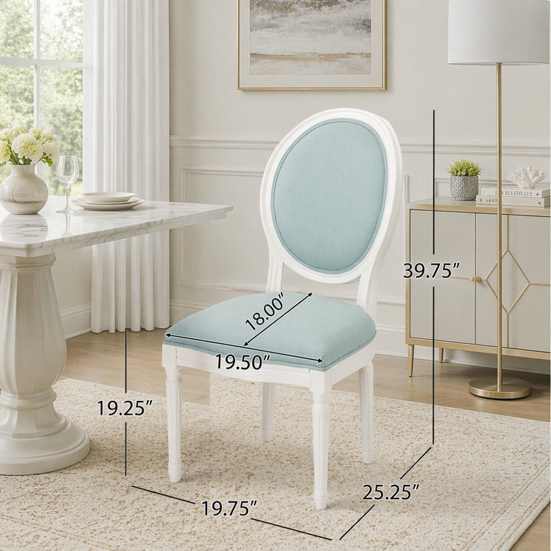 Ensemble de 2 chaises de salle à manger style campagne française avec finition patinée, Tissu bleu clair