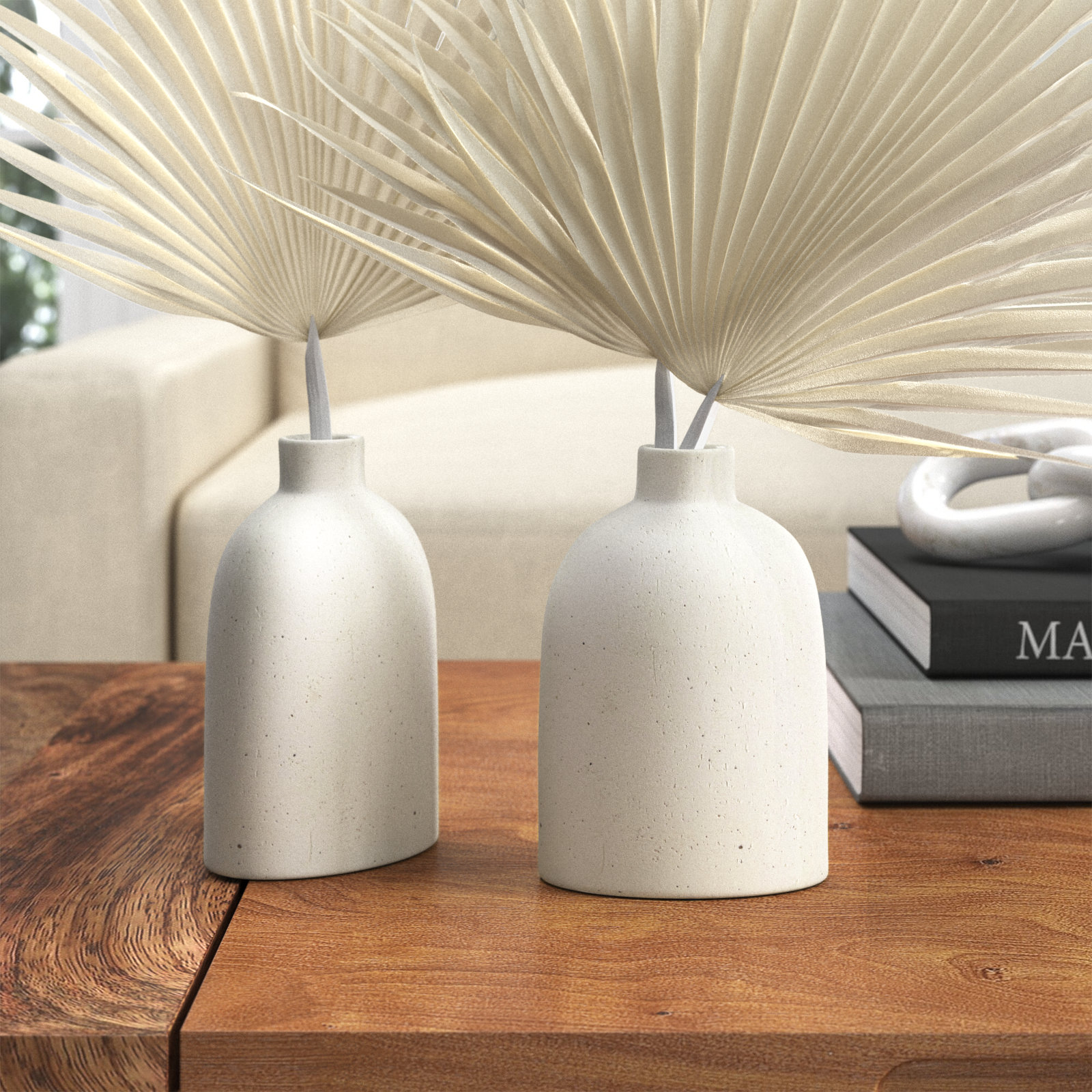 Abie Handmade Ceramic Table Vase, White, 4" H x 5.75" W x 2.5" D