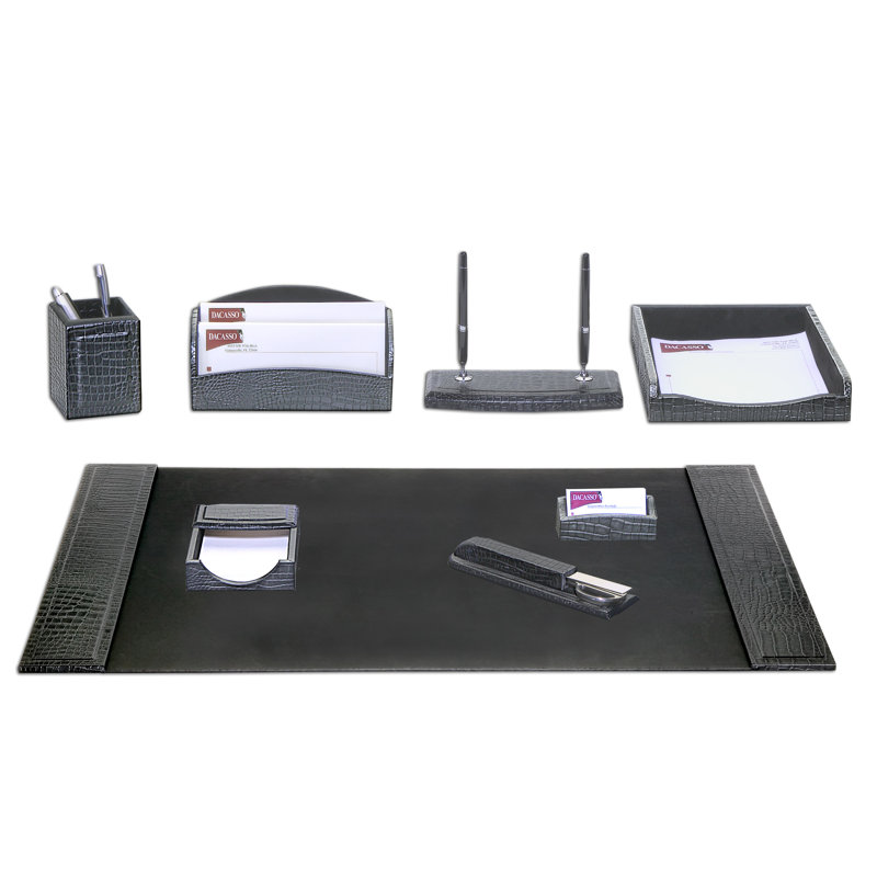 Leather Desk Organizer Set, Black