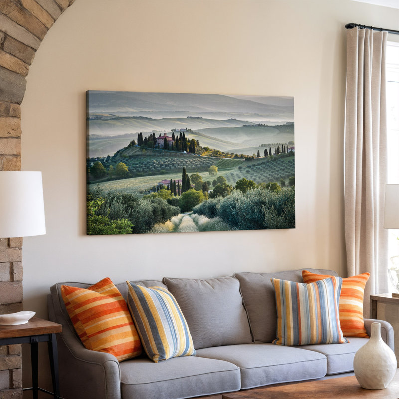 Toile, paysage serein de Toscane avec Rolling Hills recouvertes d'art mural vert et tons de terre parsemé de cyprès