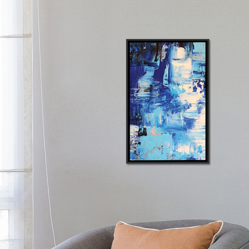 « blue abstract i », impression sur toile, H 26 po x l 18 po x P 1,5 po, Toile avec cadre noir, Pas de tapis