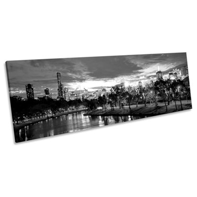 Melbourne Australia City Night 1 Piece Wrapped Canvas Panoramic Wall Art