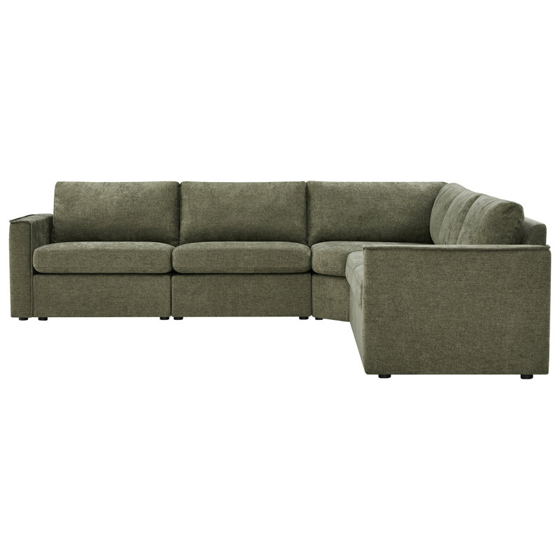 Luxe 5-Piece L-Shaped Modular Upholstered Sectional Sofa, Green