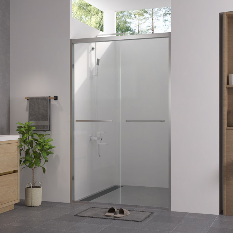 44-48"X76" Aluminum Frame Double Sliding Shower Door,Bypass Bathroom Sliding Door With Premium 1/4" (6Mm) Clear Tempered Glass, Hardware Sliding Glass Shower Enclosure