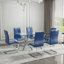 Ensemble de table de salle à manger moderne Daarina, grande table rectangulaire en verre avec base en X argentée et chaises en porte-à-faux en similicuir-851816021-835404052