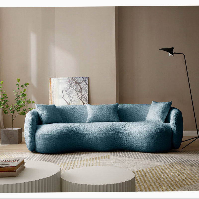 Yazgur 93.6" Curved Modern Upholstered Sofa, Blue Boucle