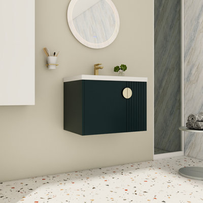 Meuble-lavabo 28 po - Lavabo en céramique, fixation murale, portes à fermeture en douceur, moderne avec lavabo