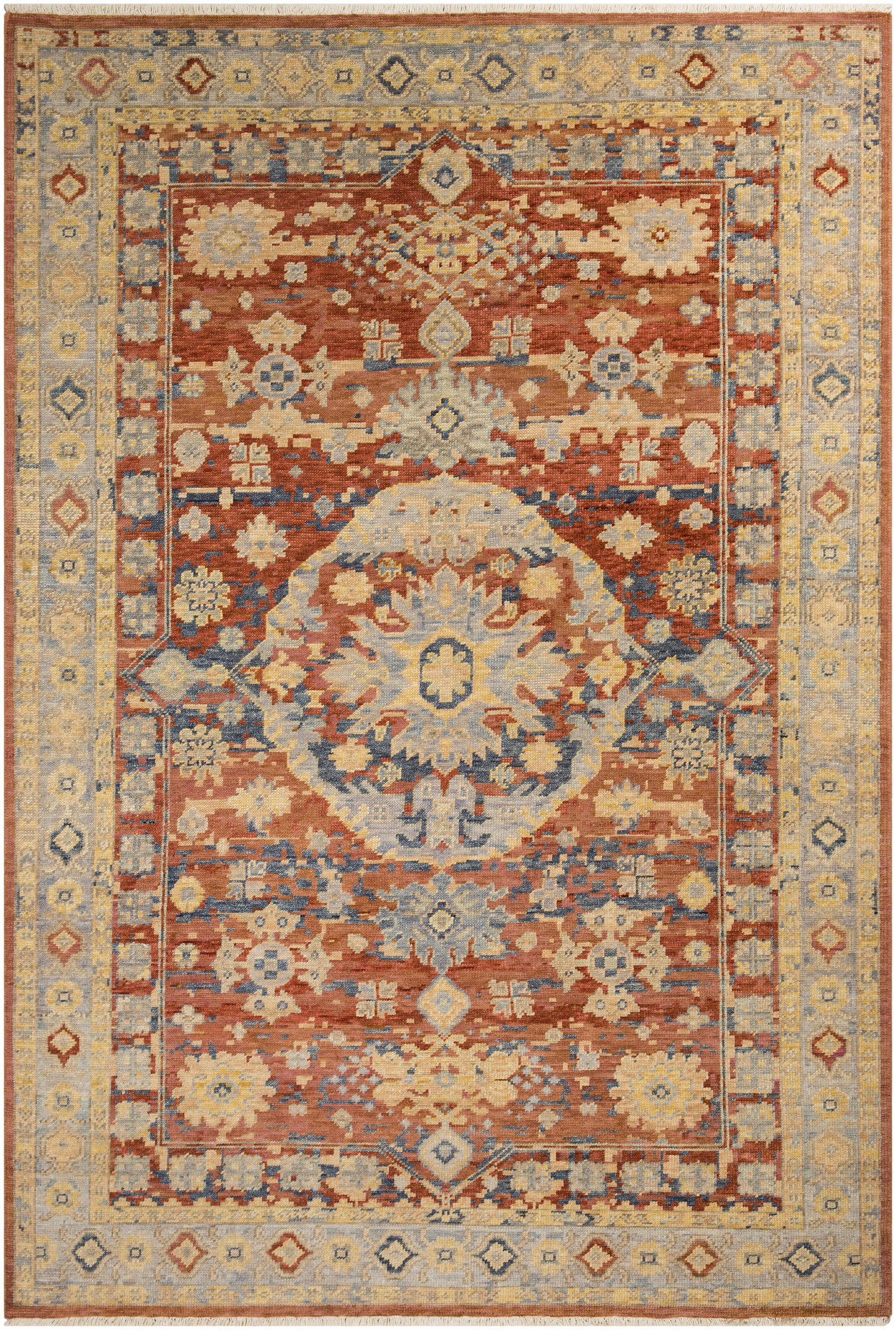 Canora Grey Tysheen Hand Knotted Wool Rust/Brown/Blue Rug | Wayfair