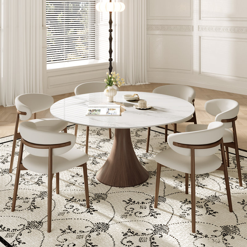 Stone Round Boydton With 4/6 Premium Solid Wood Leather Upholstered Dining Chairs For Kitchen/Dining Room, Ink