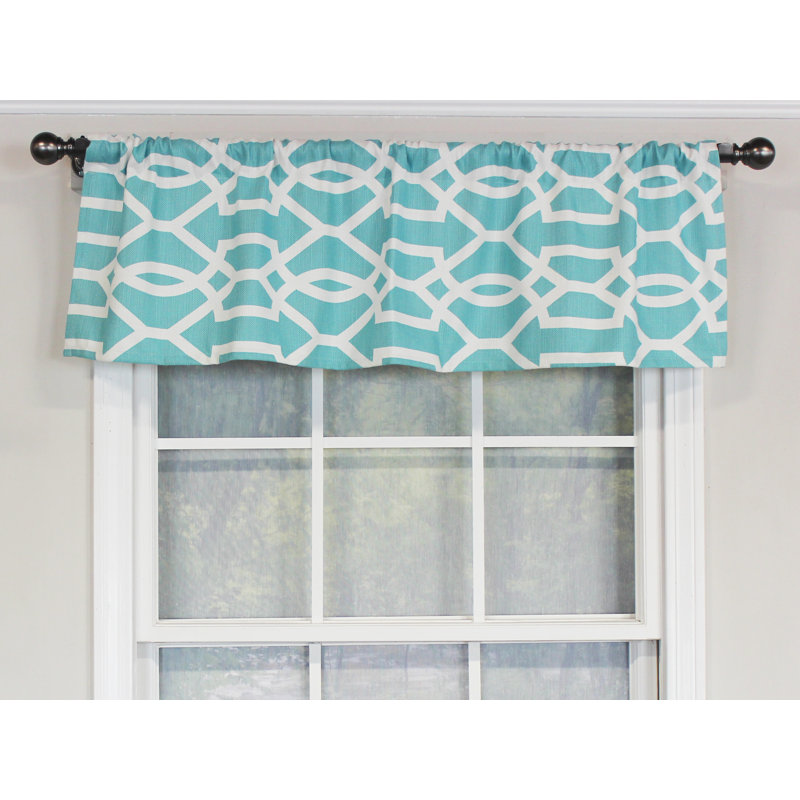 Cantonnière sur mesure en mélange de coton géométrique l 50 po Seager, Turquoise
