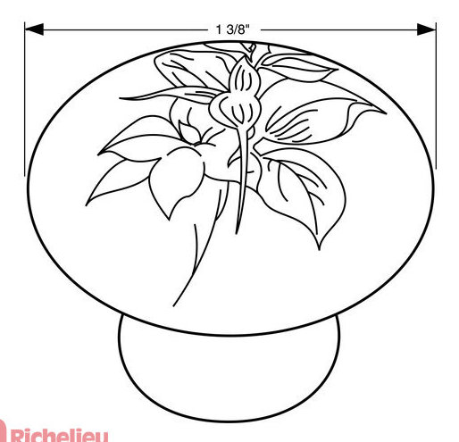 Expression 1 3/8" Diameter Mushroom Knob, Green Flower