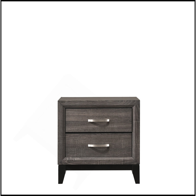 Table de chevet contemporaine à 2 tiroirs avec deux tiroirs de rangement et poignées en métal, Gris brun