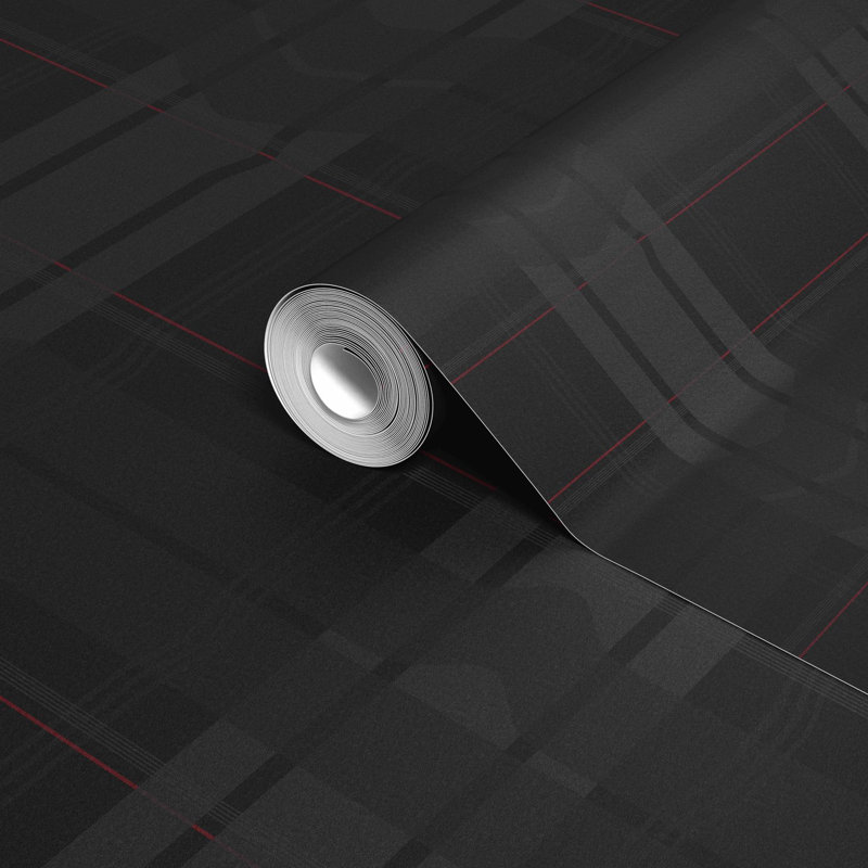 Warped Plaid Wallpaper, Black/Gray/Red