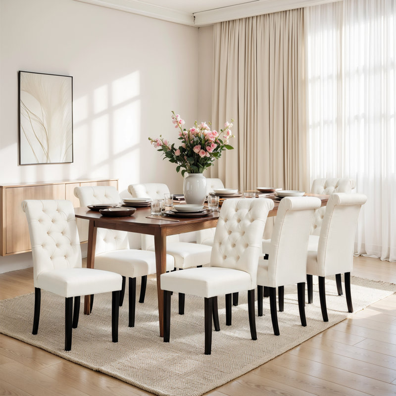 Linen Upholstered Dining Parsons Chairs (Set Of 6), 8, White