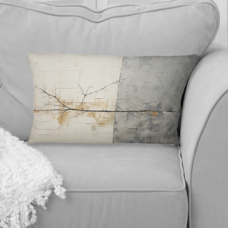 Grey And White Nature Split - Abstract Shapes Printed Throw Pillow