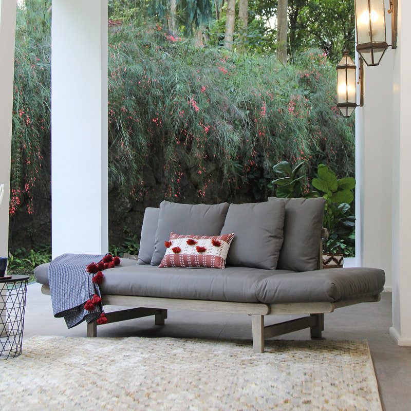 Bismark 79'' Mahogany Outdoor Convertible Sofa Daybed, Gray Performance Olefin