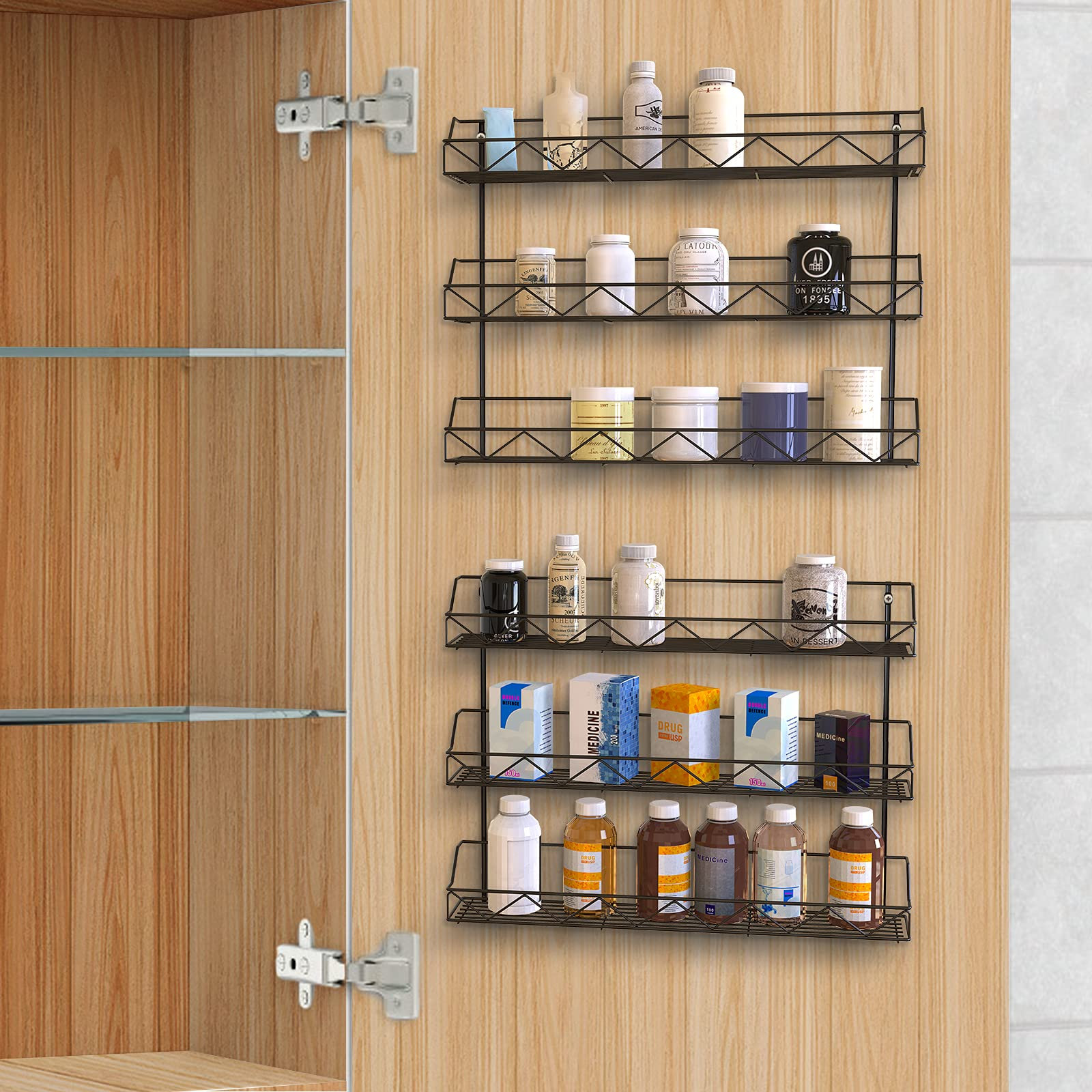 Prep & Savour 2 Pack 3 Tier Spice Rack Organizer Wall Mounted Hanging ...