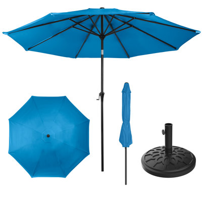 Parasol de patio rond de 10 pi avec base lestée de 19 lb - Inclinaison automatique, manivelle facile, parasol d'extérieur à auvent ventilé pour abat-jour - pour terrasse, balcon, porche, cour ou piscine de Pure Garden (bleu)