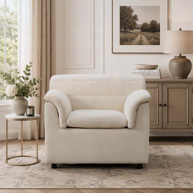 Fauteuil de lecture confortable et rembourré, Beige Chenille