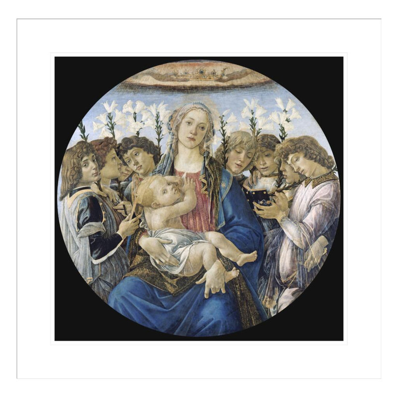 «Vierge à l'enfant avec huit anges» par Sandro Botticelli - Impression giclée encadrée, H 23,5 po x l 23,79 po