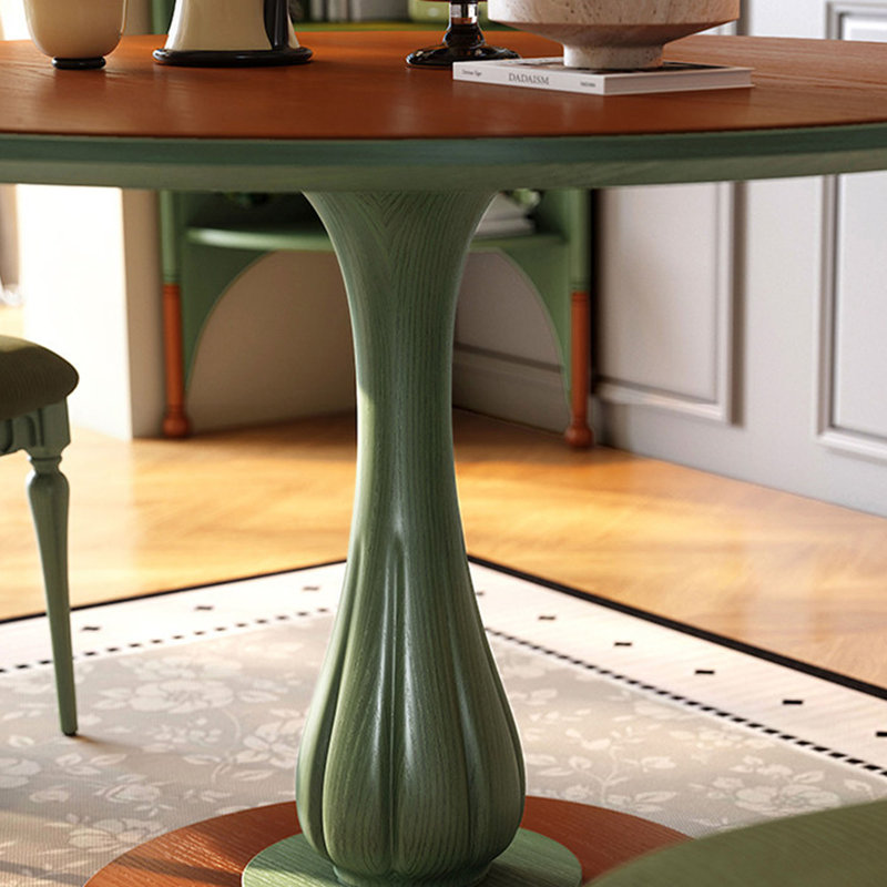 Table ronde française vintage en frêne vert, H 29,5 po x L 43,3 po x l 43,3 po