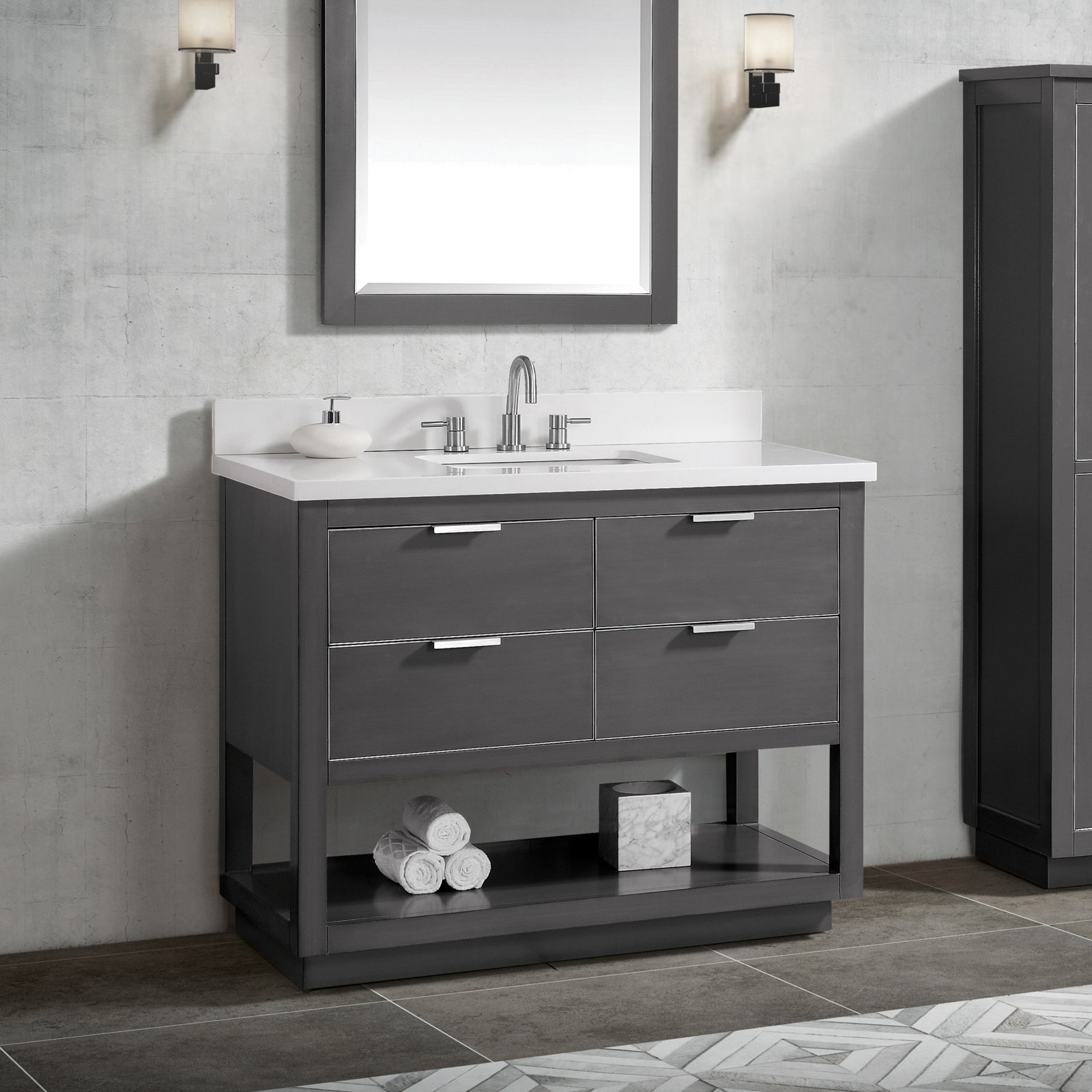 Allie Single Bathroom Vanity, Carrera White Marble/Gold, Twilight Gray, 42"W