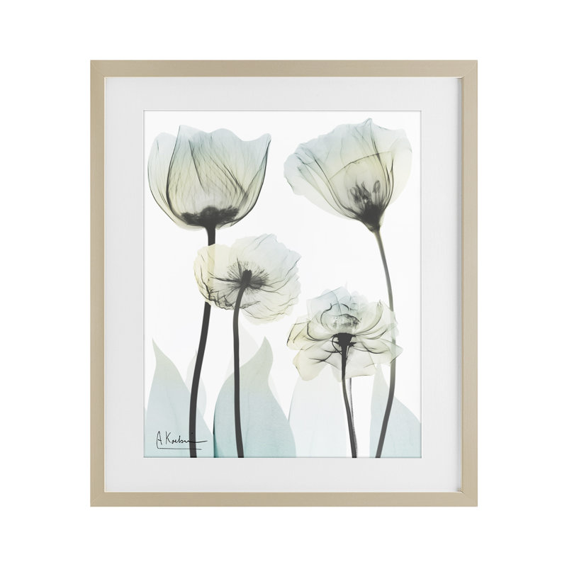 Impression florale de luxe sous-marine, signée Albert Koetsier, H 21 po x l 17 po, Récolte de pin sous cadre en verre