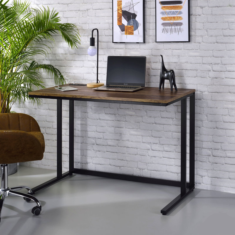 Tyrese Walnut & Black Finish Writing Desk W/USB, Black
