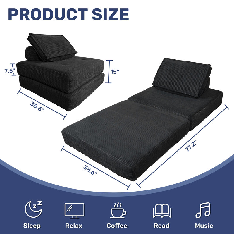 Canapé-lit pliant, fauteuil-futon avec coussin, matelas pliable avec support pour le dos, fauteuil-lit pliant portatif sans assemblage, petits fauteuils pour salle de lecture, chambre d'amis