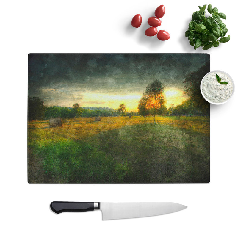 Countryside View Painting Chopping Board, 0.4cm H x 20cm W x 28.5cm L