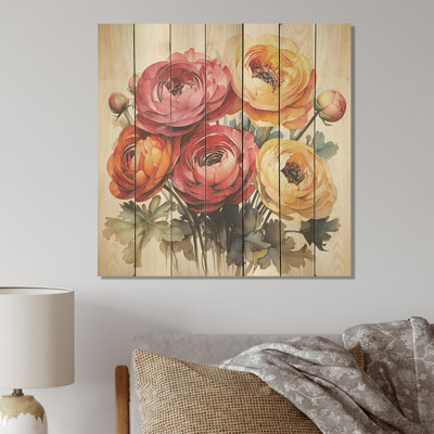 Ranunculus coloré élégant I - Renoncule sur bois